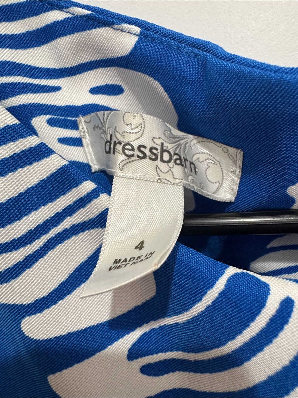 dressbarn Blue and White Tropical Leaf A-Line Dress - Picture 2 of 3